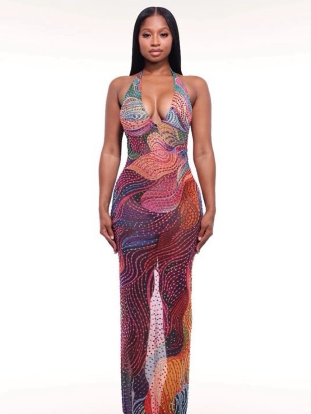 Multi-Color Halter Mermaid Evening Dress